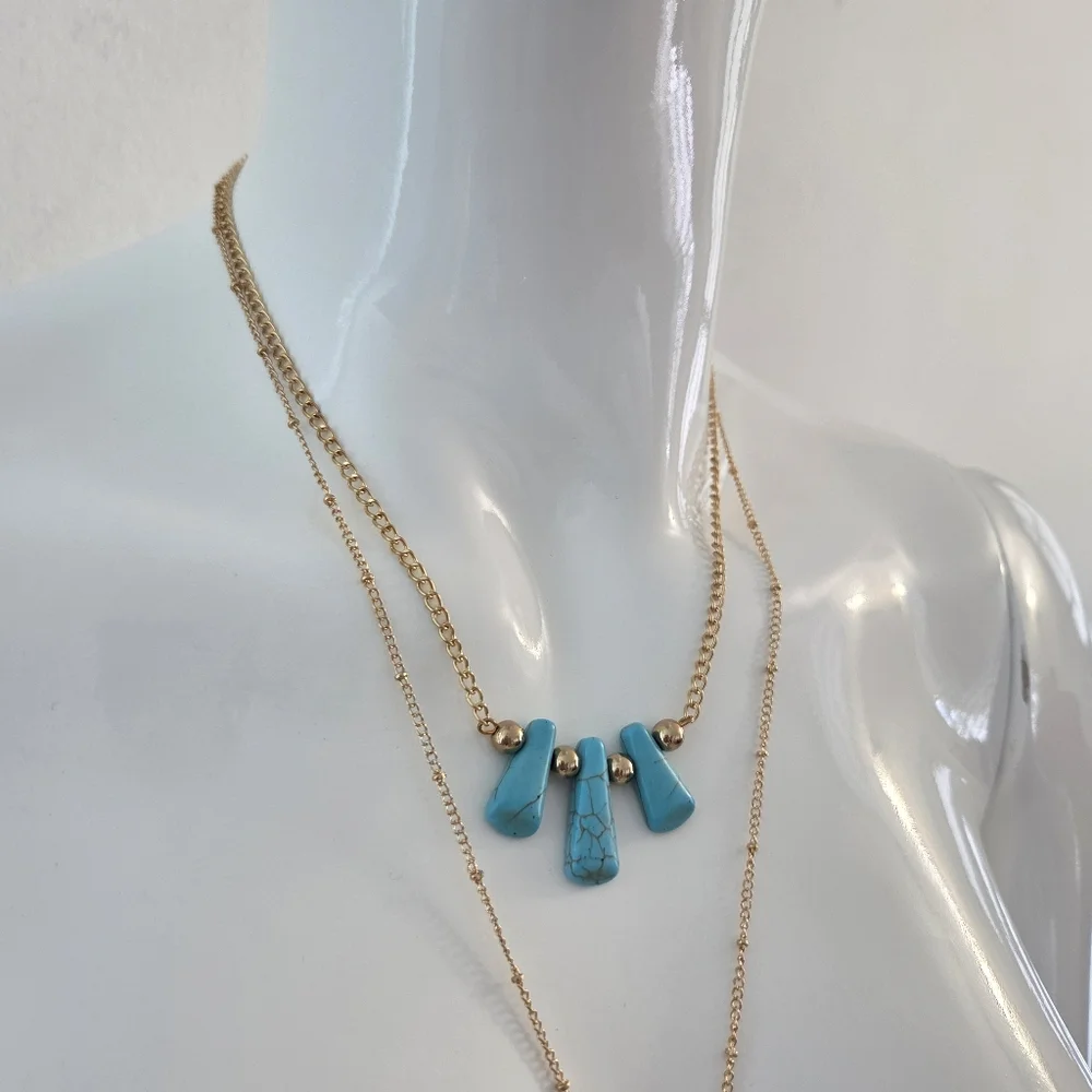 Paparazzi Boho Gold Layered Necklace with Turquoise Accents - Picture 5 of 10